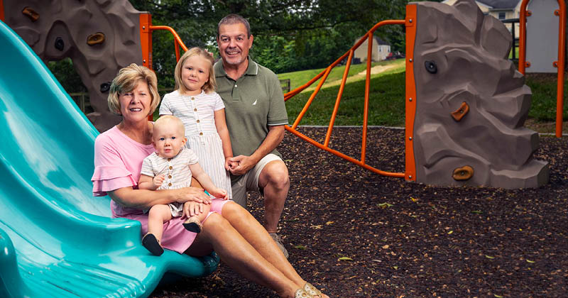 UPMC in Central Pa. Transplant Calendar 2024 in-house stock, stock,  Transplant Calendar,  lifestyle,  people UPMC in Central Pa. Transplant Calendar 2024.MONROE_GLENN_20260630_ModelRelease:yes, MONROE_KAREN_20260630_ModelRelease:yes.Transplant Calendar 2024, Glenn and Karen Monroe with granddaughters, Poppy and Everly, 6-30-2023.