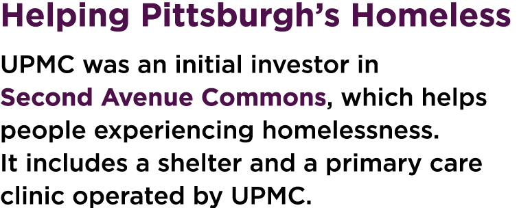 Helping Pittsburgh’s Homeless UPMC was an initial investor in Second Avenue Commons, which helps people experiencing ...