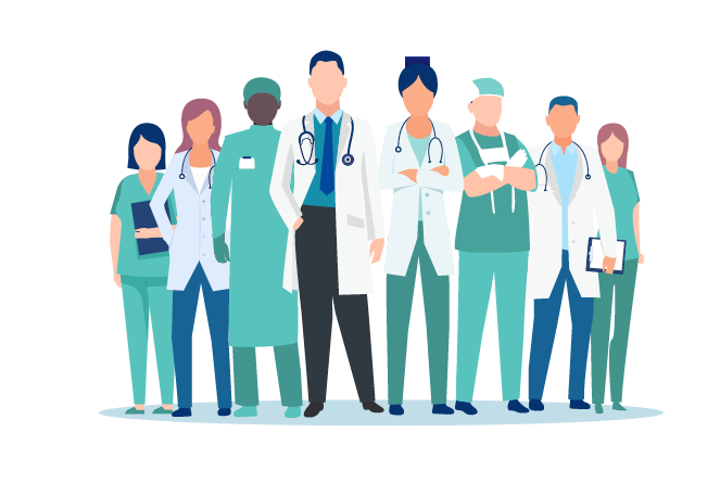 Vector of a medical staff, group of confident doctors and nurses 