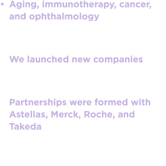• Aging, immunotherapy, cancer, and ophthalmology are among areas of focus for our Translational Sciences Portfolio. ...