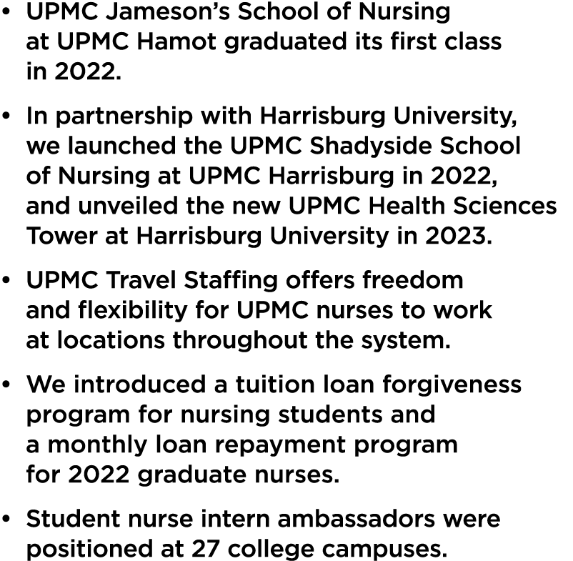 • UPMC Jameson’s School of Nursing at UPMC Hamot graduated its first class in 2022. • In partnership with Harrisburg ...