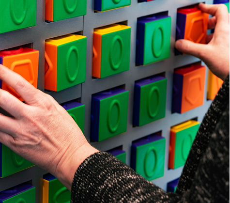 Hospital, Pittsburgh,  architectural,  location,  Amy Stacey Curtis,  Mercy Pavilion,  Rehabilitation Institute,  Vision Institute,  art,  blocks,  interior,  turn II turn II by Amy Stacey Curtis; UPMC Mercy Pavilion; 1622 Locust St, Pittsburgh, PA 15219; (412) 232-8111; https://www.upmc.com/locations/hospitals/mercy/about/mercy-pavilion; UPMC Vision Institute; UPMC Rehabilitation Institute; location; Hospital; architectural; Pittsburgh; art installation; artwork; creative; blocks; wall;